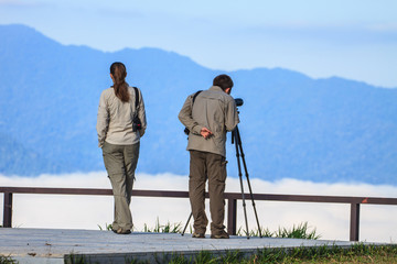 Birdwatching monocular or spotting scope on a tripod
