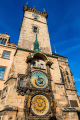 Astronomical clock at the historic City Hall Tower in Prague.