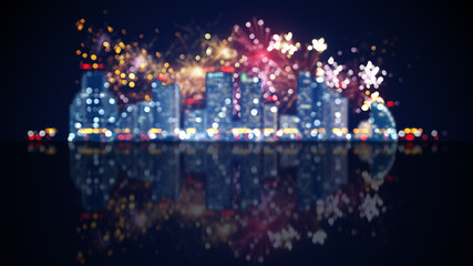 out of focus city lights and fireworks