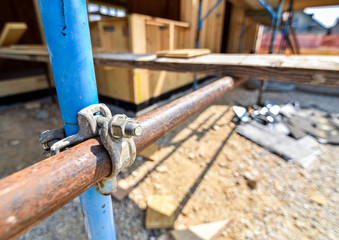 scaffold on a residential hard wood passive house