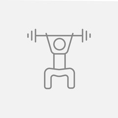 Man exercising with barbell line icon.