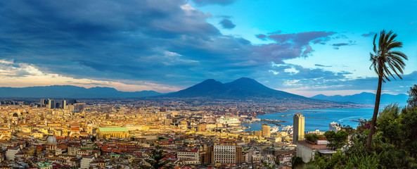 Napoli  and mount Vesuvius in  Italy - obrazy, fototapety, plakaty
