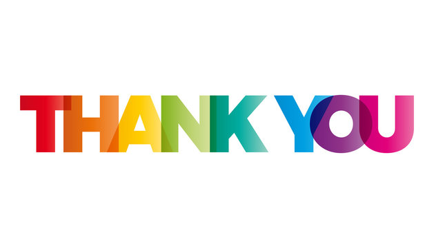 The word Thank you. Vector banner with the text colored rainbow.