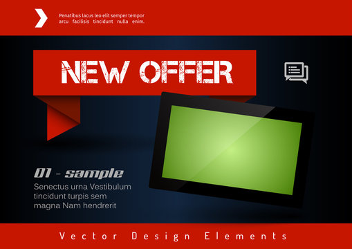 Business banner with modern display. Vector design elements for