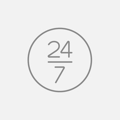 Open 24 hours and 7 days in wheek sign line icon.