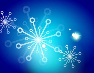 Christmas blue abstract background with white transparent snowflakes