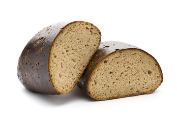 Dark rue bread on a white background.
