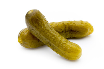 Pickled cucumbers isolated on white background.
