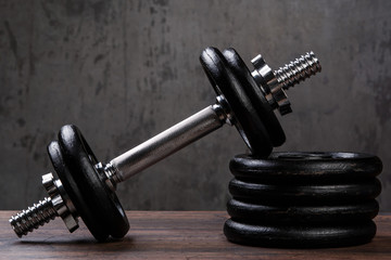 Heavy black dumbbells