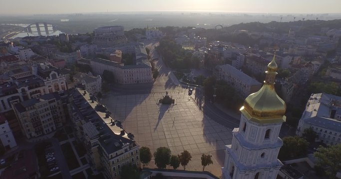 Symbol of Kiev - Monument to Cossack&rsquo;s commander Bogdan Khmelnitsky . Aerial