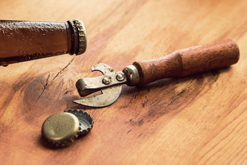Vintage opener and beer