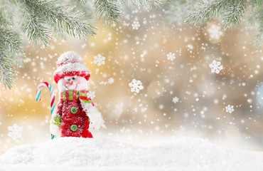 Christmas background with snowman