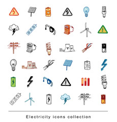Electricity Doodle icon collection, vector illustration.