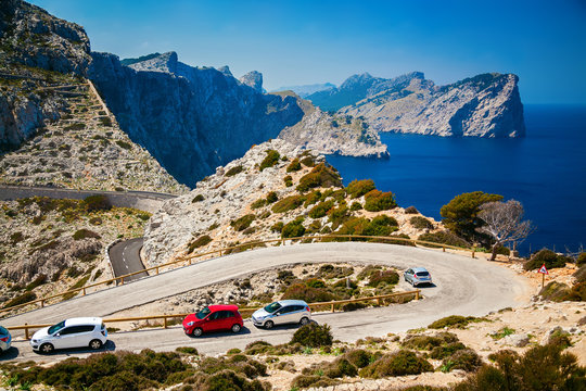 Winding Road With Parked Cars On The Cap De Formentor