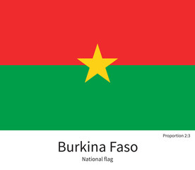 National flag of Burkina Faso with correct proportions, element, colors
