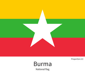 National flag of Burma with correct proportions, element, colors