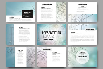 Set of 9 templates for presentation slides. Abstract vector background, digital technologies, cyber space