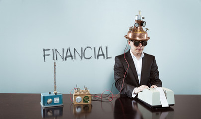 Financial concept with vintage businessman and calculator