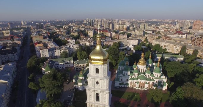 Aerial filming of St.Sofia Cathedral - the world famous historical monument.monument of the first half of the 11th century.