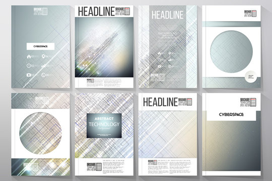 Set of business templates for brochure, flyer or booklet. Abstract science, technology vector background