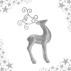 Christmas card with reindeer - obrazy, fototapety, plakaty