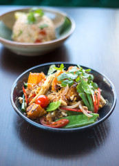 Thai foods. Stir fried grass noodle with egg.
