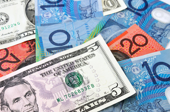 Close up photograph of US and Australian currency