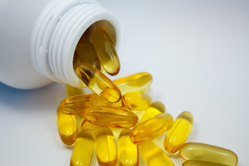 Fish oil capsules and container