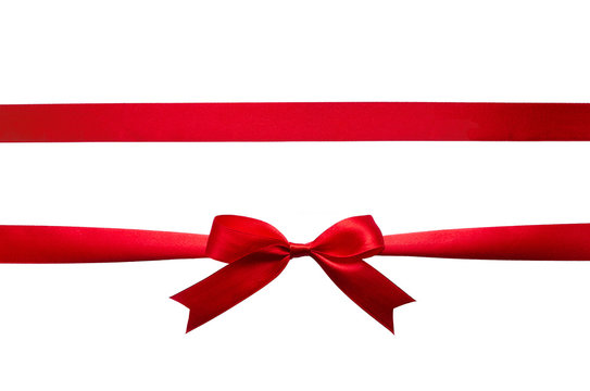 Red silk horizontal ribbon bow on white background isolated
