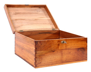 Open vintage old wooden box