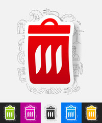 trash can paper sticker with hand drawn elements