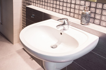 Close-up of porcelain washbasin