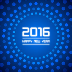 Happy New Year 2016 and polka dots pattern on dark blue background (vector)