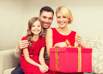 happy family opening gift box