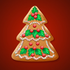 Ornate realistic vector traditional Christmas tree. Vector illustration