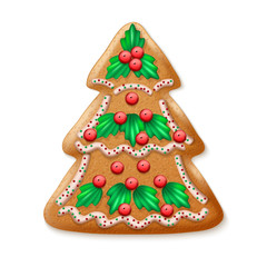 Ornate realistic vector traditional Christmas tree. Vector illustration