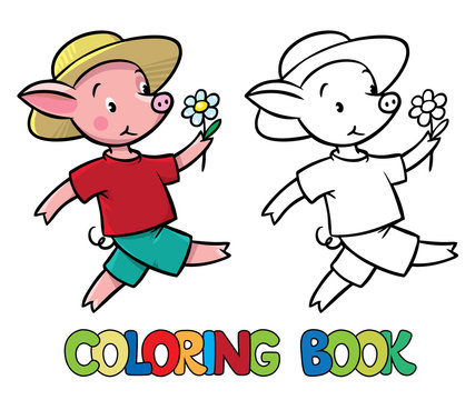 Walking little piglet coloring book