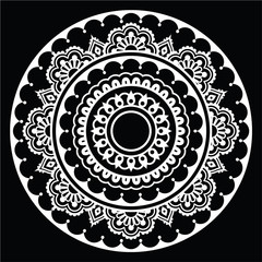 Mehndi, Indian Henna floral tattoo white round pattern on black