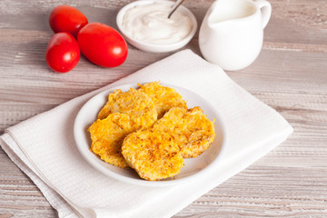 fried zucchini fritters with dill on a plate