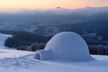 Snow igloo in the mountains