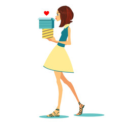 Girl with love box. Vector illustration for holiday cards