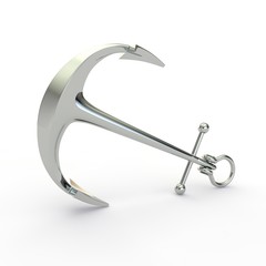 Ship anchor silver color on a white background