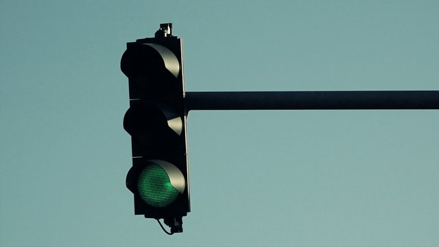 Traffic light signalization or semaphore turning from green to red