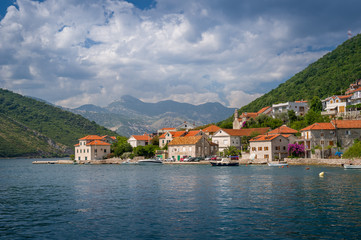 Fototapeta na wymiar Landscape on ferry way in the Bay of Kotor