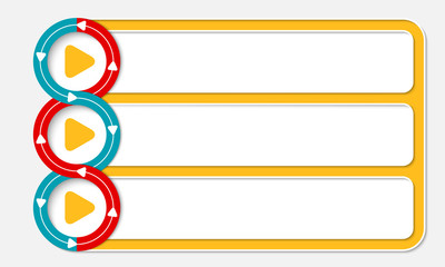 Obraz premium Three connected frames for your text and play icon