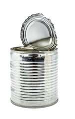 Tin can for food on white background, Isolate image
