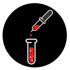Test-tube icon with drop of blood and pippette