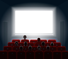 People watching movie at cinema hall. Film screen, show or concert. illustration