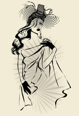 Beautiful woman portrait wearing vintage hat