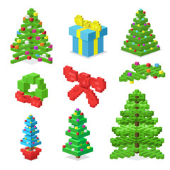 Christmas deoration symbold 3d isometric flat icons set